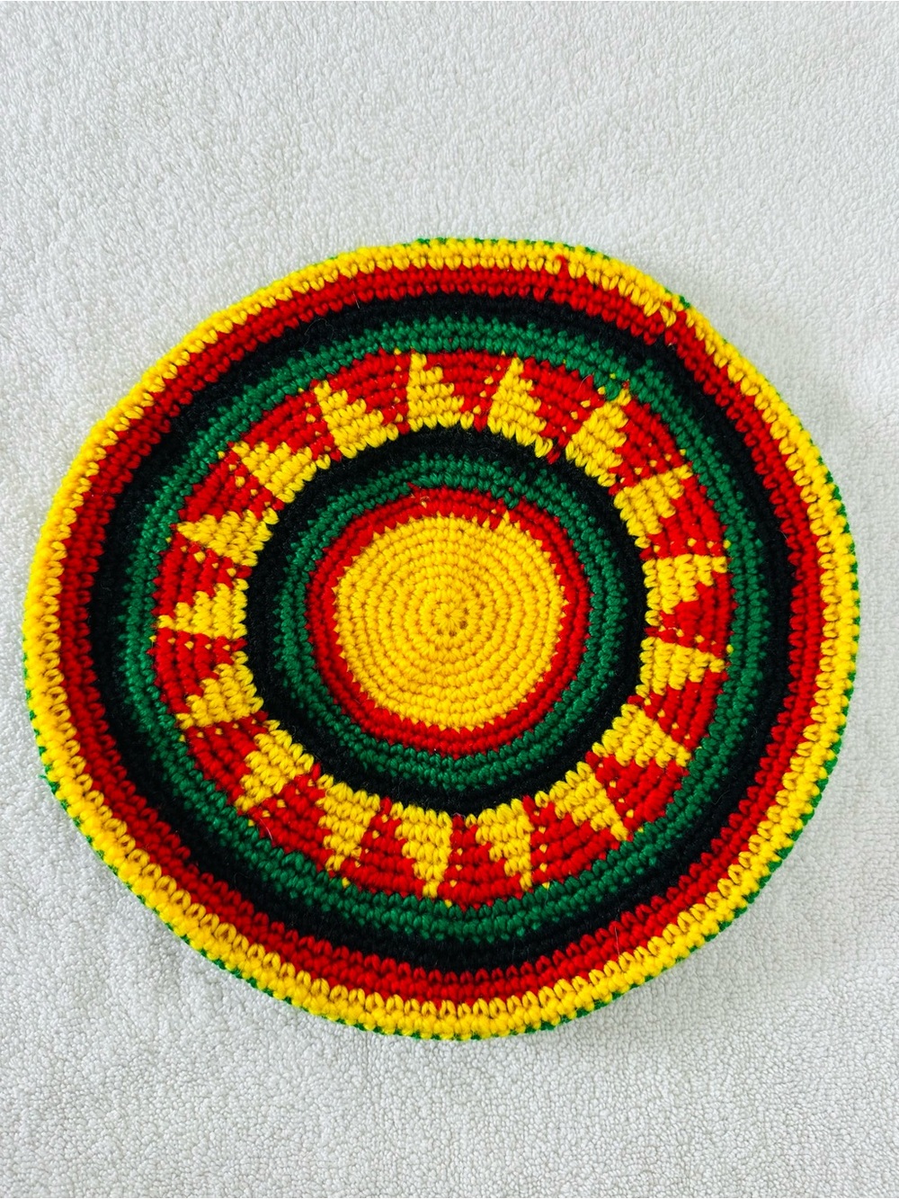Vintage 90s Crochet Rasta Tam Hat Red Yellow Green Slouchy Beret Retro Handmade